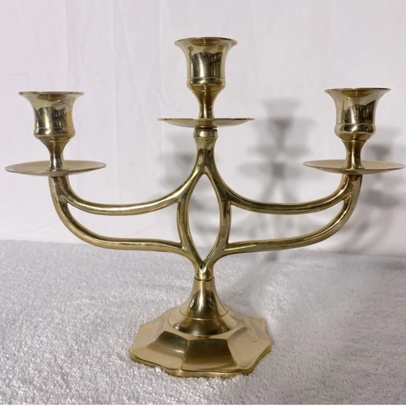 Vintage Brass 3  Candle Candelabra Candle Holder - Picture 1 of 15